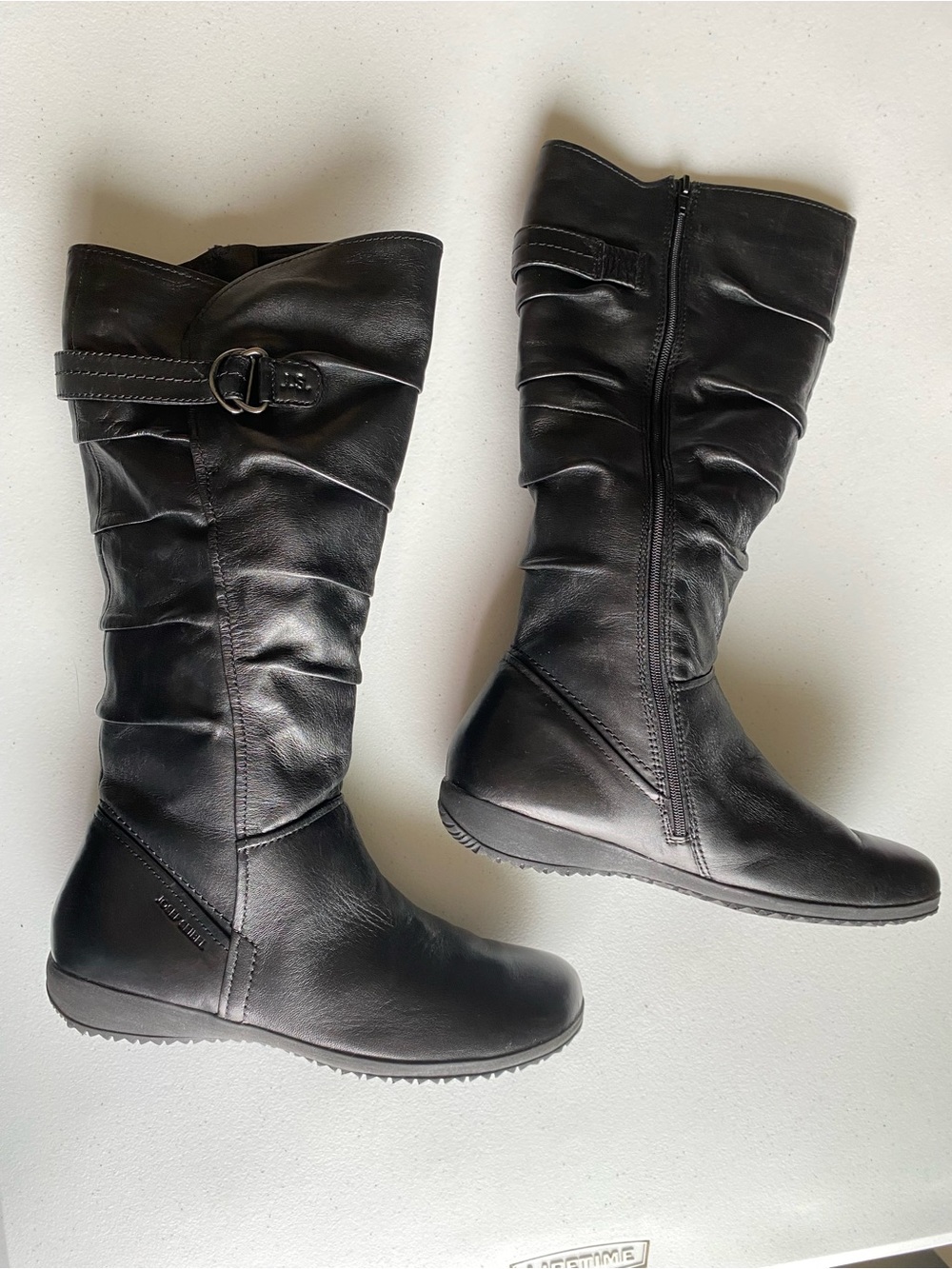 Josef seibel size 38 black genuine leather zip up tall buckle boot